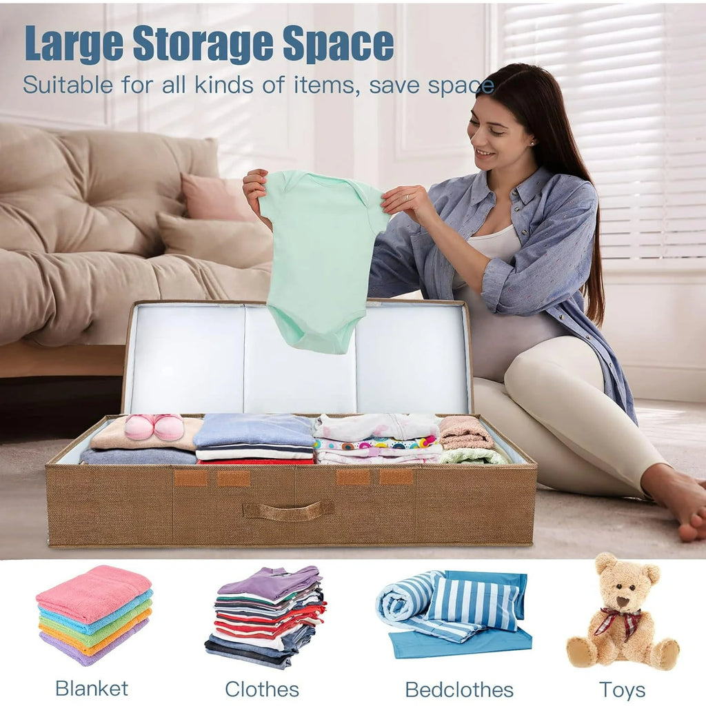 Underbed Storage Containers with Lids, Foldable Organizer Box for Clothes, Shoes, Blankets, Pillows F6366