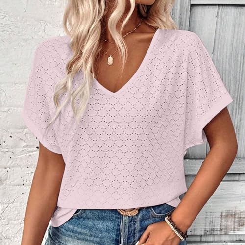 Women's V Neck Short Sleeve Blouse Tunic Top F915781