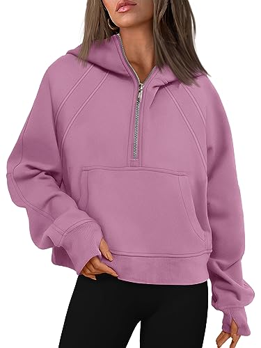 WYNNQUE Womens Quarter Zip Pullover Cropped Hoodies Long Sleeve Fleece Half Zip Sweatshirts Fall Outfits Clothes