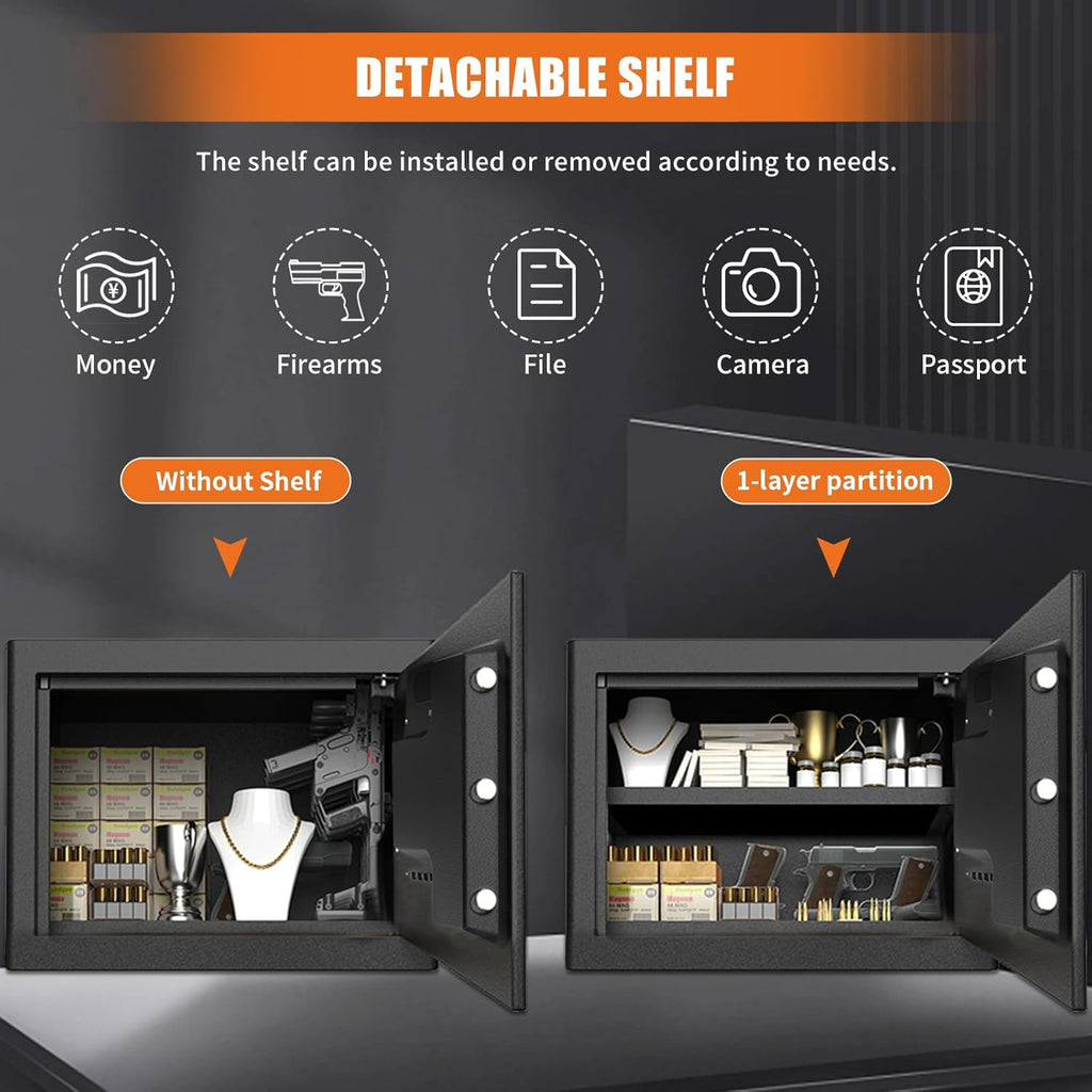 Fireproof Waterproof Home Safe Box with Digital Keypad and Detachable Shelf R518