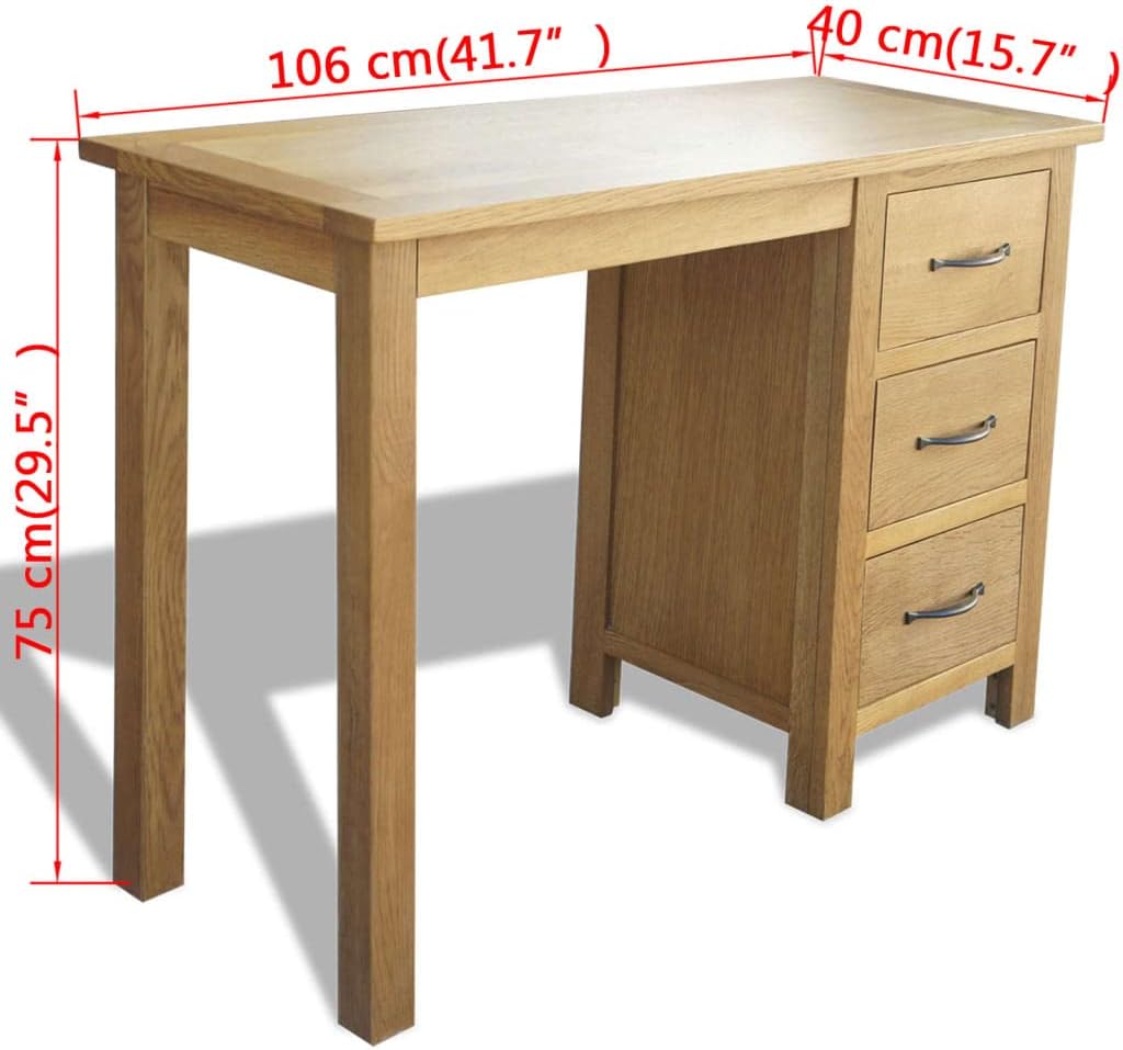 Desk with 3 Drawers, Solid Oak Wood, Home Office C72191