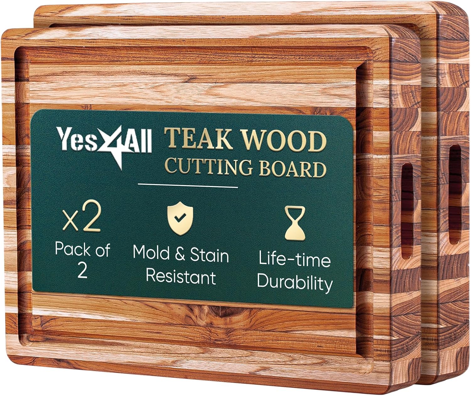 Teak Wood Cutting Board with Deep Juice Groove and Handles, 17 + 20 Inches L96470
