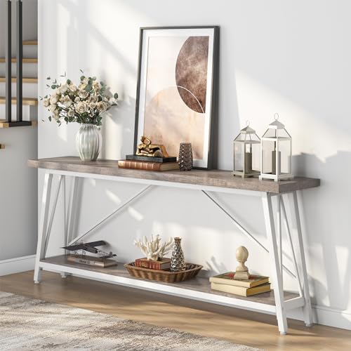 Industrial Entryway Console Sofa Table, White J70417