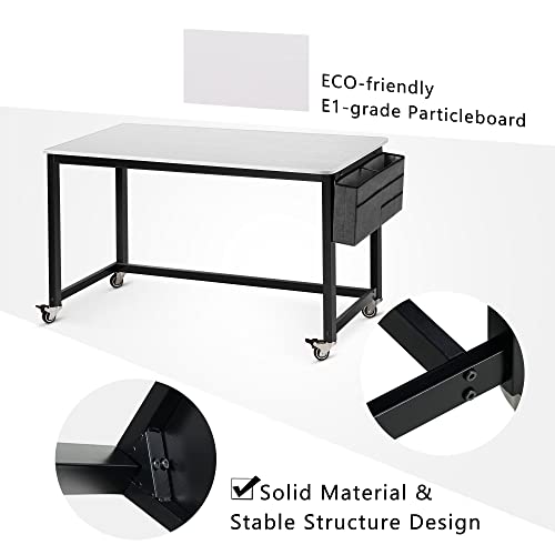 55" Rolling Computer Desk with 4 Wheels, Mobile Writing Desk for Home Office B462168