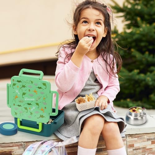 Kids Lunch Box with Thermos, 4 Compartments, Insulated, Drop-Proof, Dishwasher Safe I175