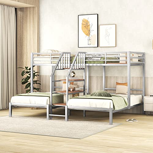 Triple Bunk Bed with Wardrobe, Mirror and Safety Guardrail X936