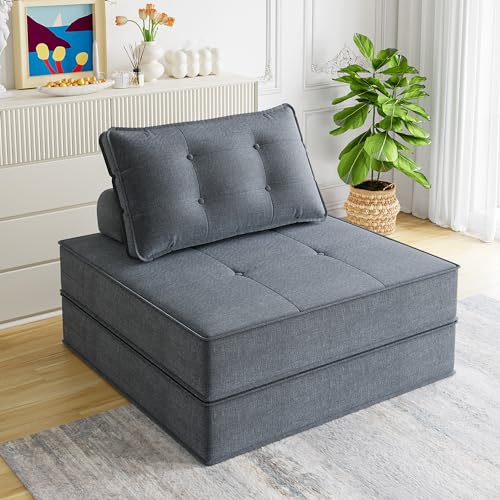 Folding Sofa Bed with Back Support, Convertible Sleeper Chair with Pillow, Beige O62509