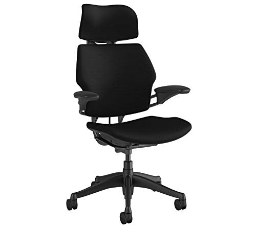 Humanscale Freedom Office Chair with Headrest - Ergonomic Work Chair with Advanced Highly Adjustable Duron Arms - Wheels for Carpet - Graphite Frame Hyacinth Blue Fourtis Fabric