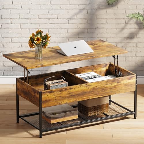 Lift Top Coffee Table 43 Inch Wooden with Hidden Storage P620