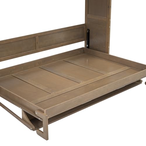 Murphy Bed with Wardrobe, Solid Wood Wall Bed with Drawers and Shelves M422945