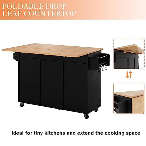 Kitchen Island on Wheels with Drop Leaf Countertop and Storage Cabinet Z7948