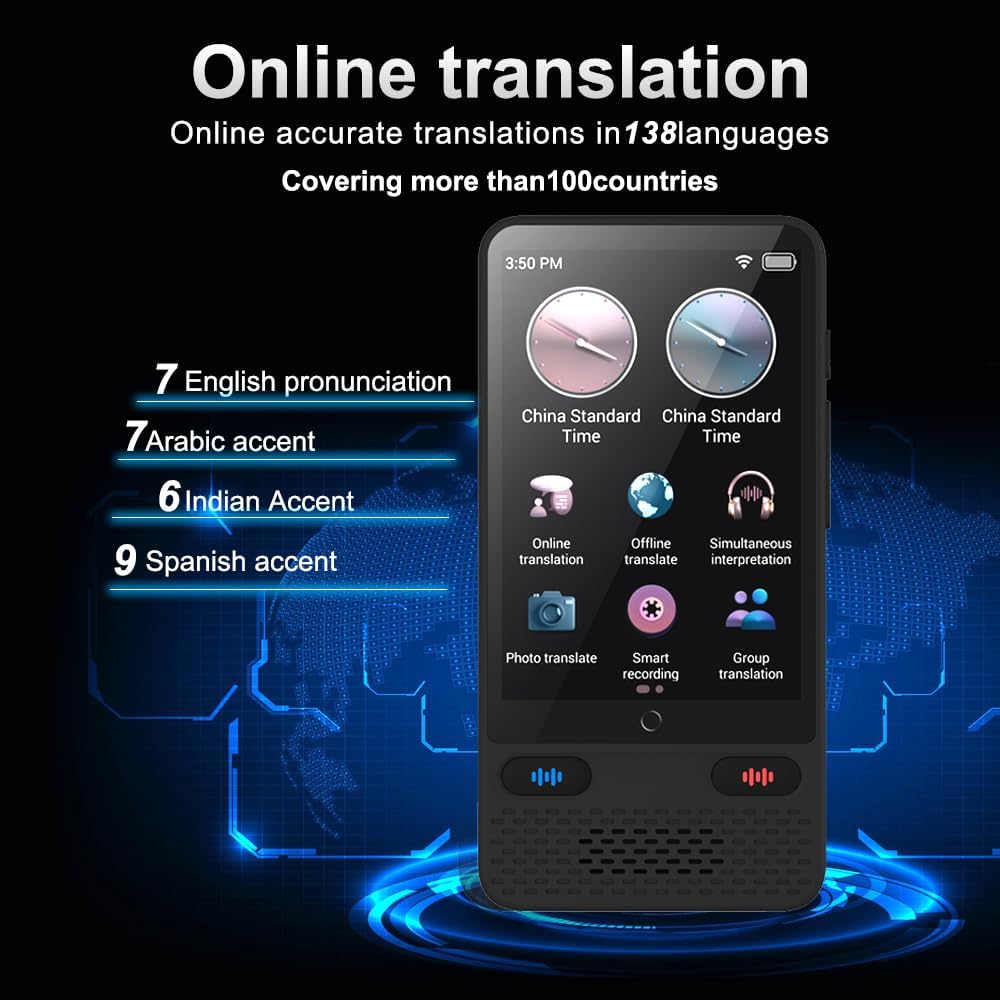 Portable Two-Way Language Translator Device, 138 Languages, Online/Offline, Voice & Photo Translation V3924