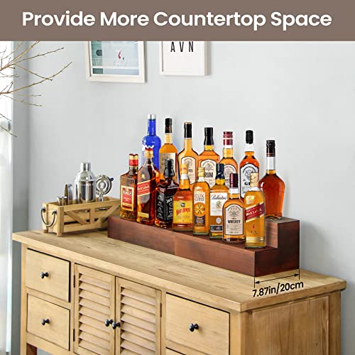 2 Pack 16 Inch 2 Tier Real Wood Liquor Bottle Display Shelf for Home Bar M580609