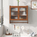 Retro Style Haze Double Glass Door Wood Wall Cabinet with Detachable Shelves for Office, Dining Room,Living Room, Kitchen and Bathroom Brown