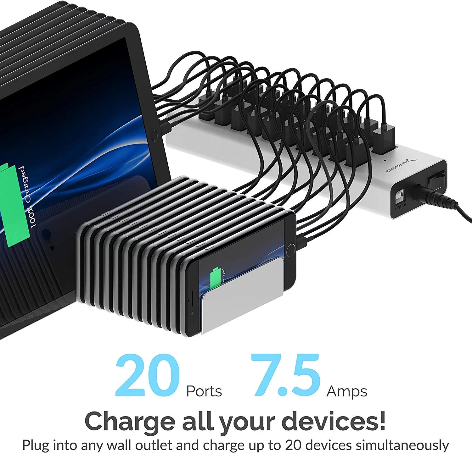 20 Port USB 2.0 Fast Charger with 12V Power Supply H3595