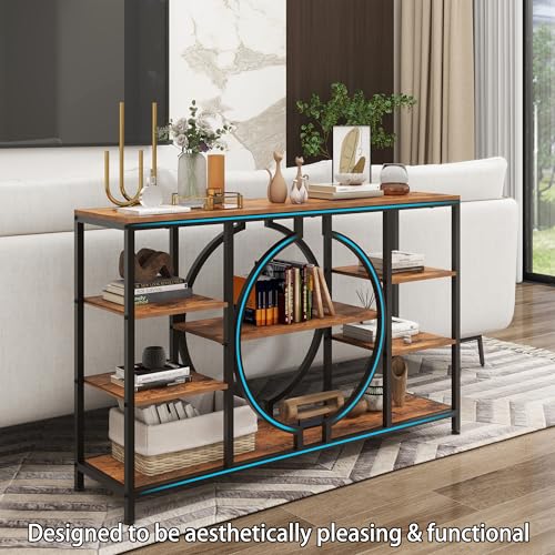 Industrial Console Table for Entryway Rustic Sofa Table with 4 Tier Wooden Shelves Q444063
