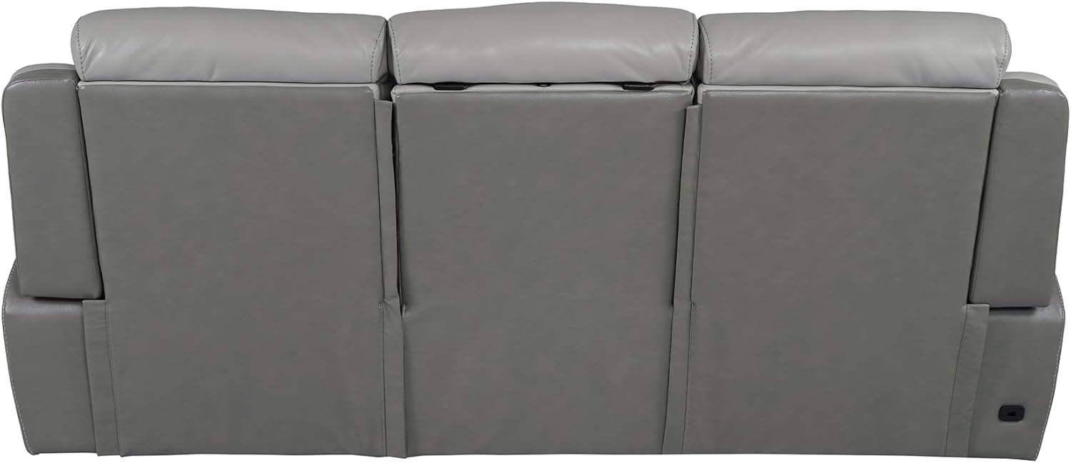 Modern Zero Gravity Power Reclining Sofa with Dropdown Console, 87" Wide, Silver and Gray Leather H4266