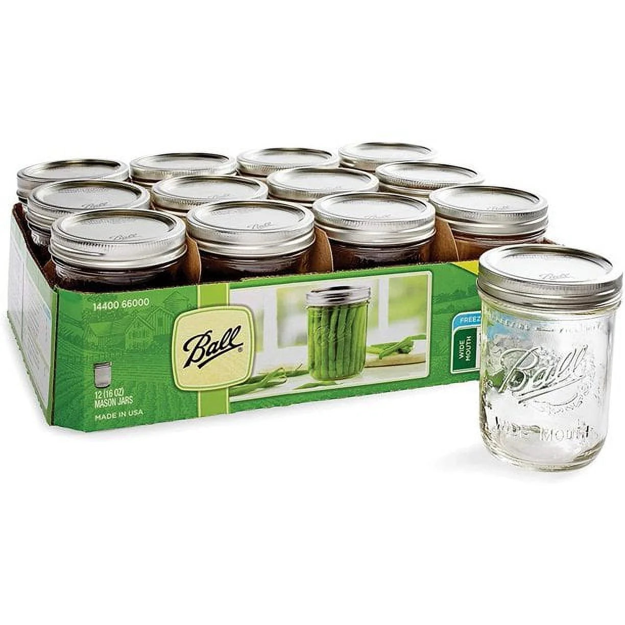 Wide Mouth Pint 16-Ounce Glass Mason Jar with Lids and Bands, 12-Count P59839