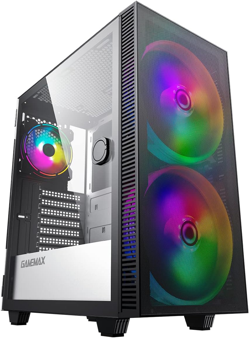GameMax Aero Mid-Tower ATX ARGB PC Gaming Case, 2 x 200mm Front + 1 x 120mm Rear ARGB Fans Included, Tempered Glass Side Panel | Black