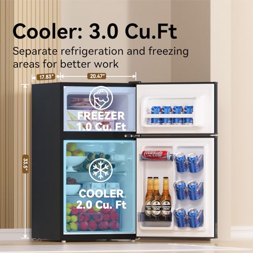 Mini Fridge with Freezer, 2-Door Compact Refrigerator for Bedroom Dorm Office Apartment C326