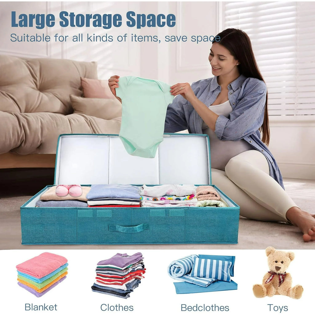 Underbed Storage Containers with Lids, Foldable Organizer Box for Clothes, Shoes, Blankets, Pillows F6366