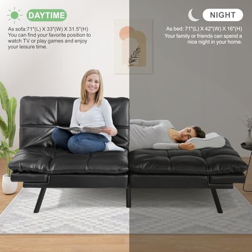 Memory Foam Futon Sofa Bed Couch with Loveseat Daybed, Blue Q9649