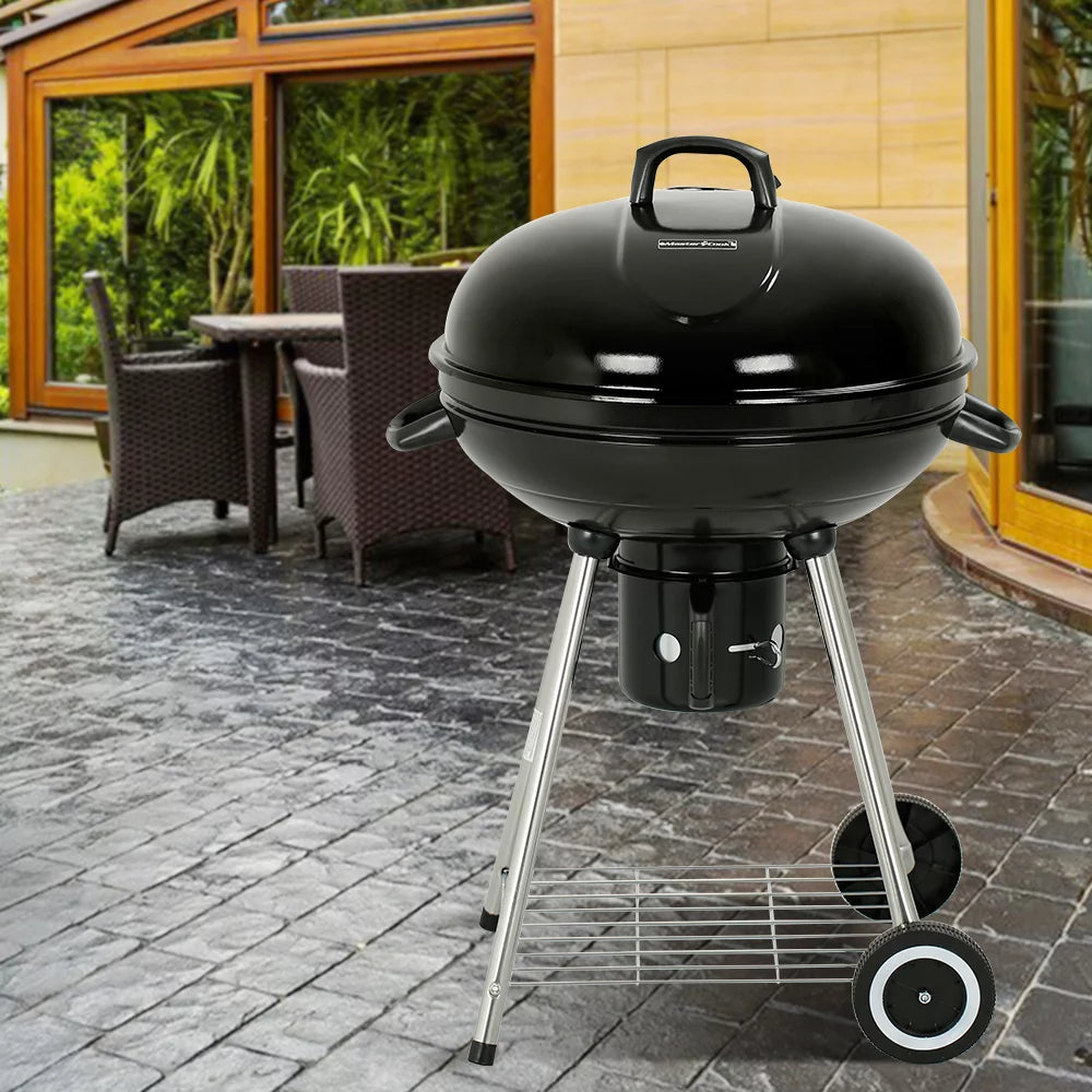 22" Round Portable Charcoal Kettle Grill with 2 Wheels, Black N78983