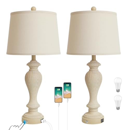 Set of 2 Touch Control Table Lamps, 27" Bedside Lamps with USB Ports, Dimmable K3955