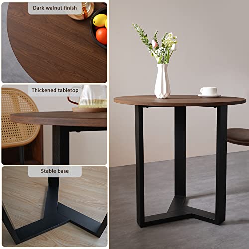 Round Dining Table Set with 2 Mid-Century Leather Chairs Q5388