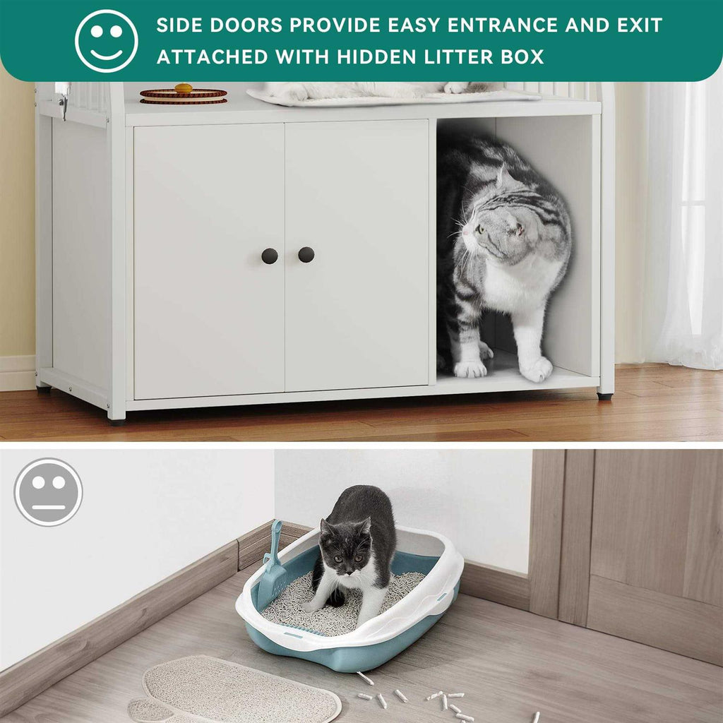 Cat Litter Box Enclosure with Storage Shelves Indoor Wooden Hidden Cabinet D8505