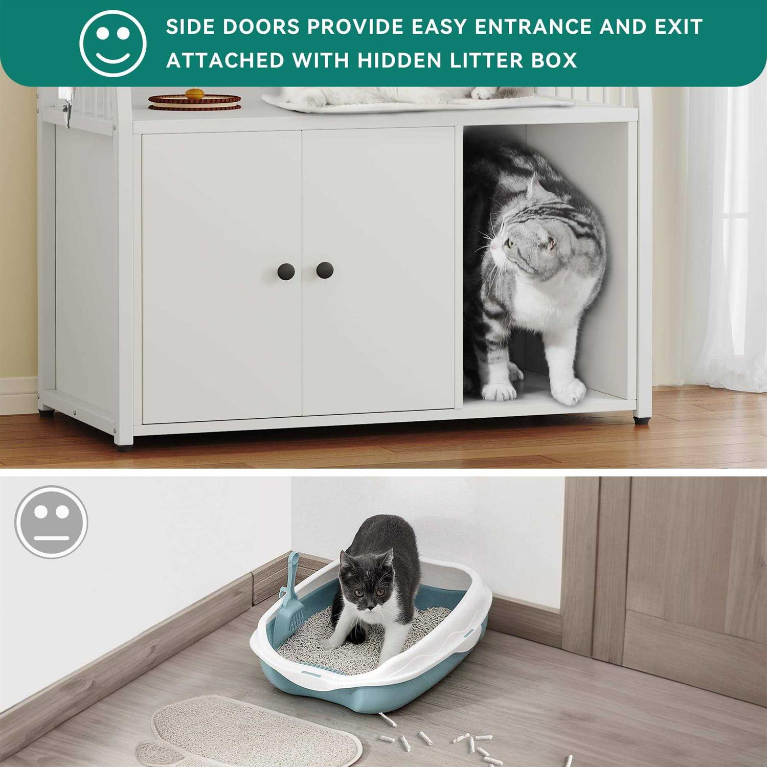 Cat Litter Box Enclosure with Storage Shelves Indoor Wooden Hidden Cabinet D8505