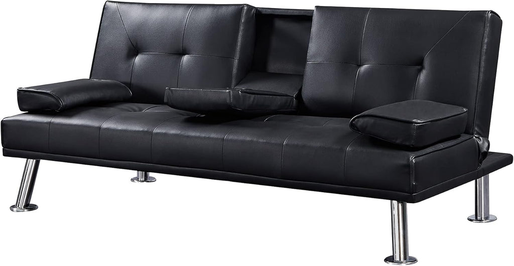 Faux Leather Loveseat Sofa Bed with Cup Holders Q6690