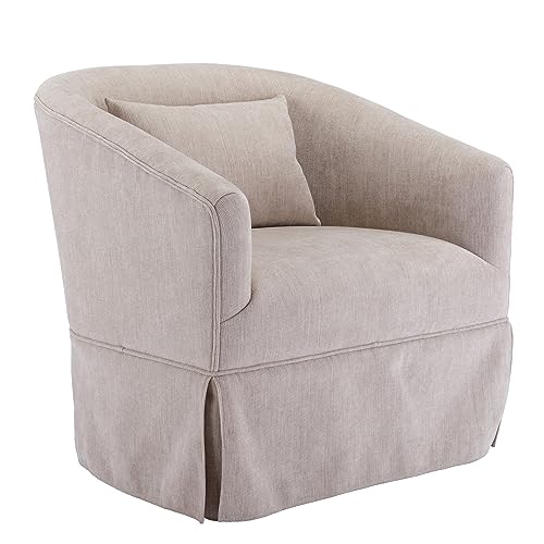 ODUWA Swivel Accent Armchair Set of 2,Upholstered 360 Degree Swivel Barrel Chair with Skirt,Modern Round Armchair with Metal Base and 1 Pillow for Living Room Bedroom Office