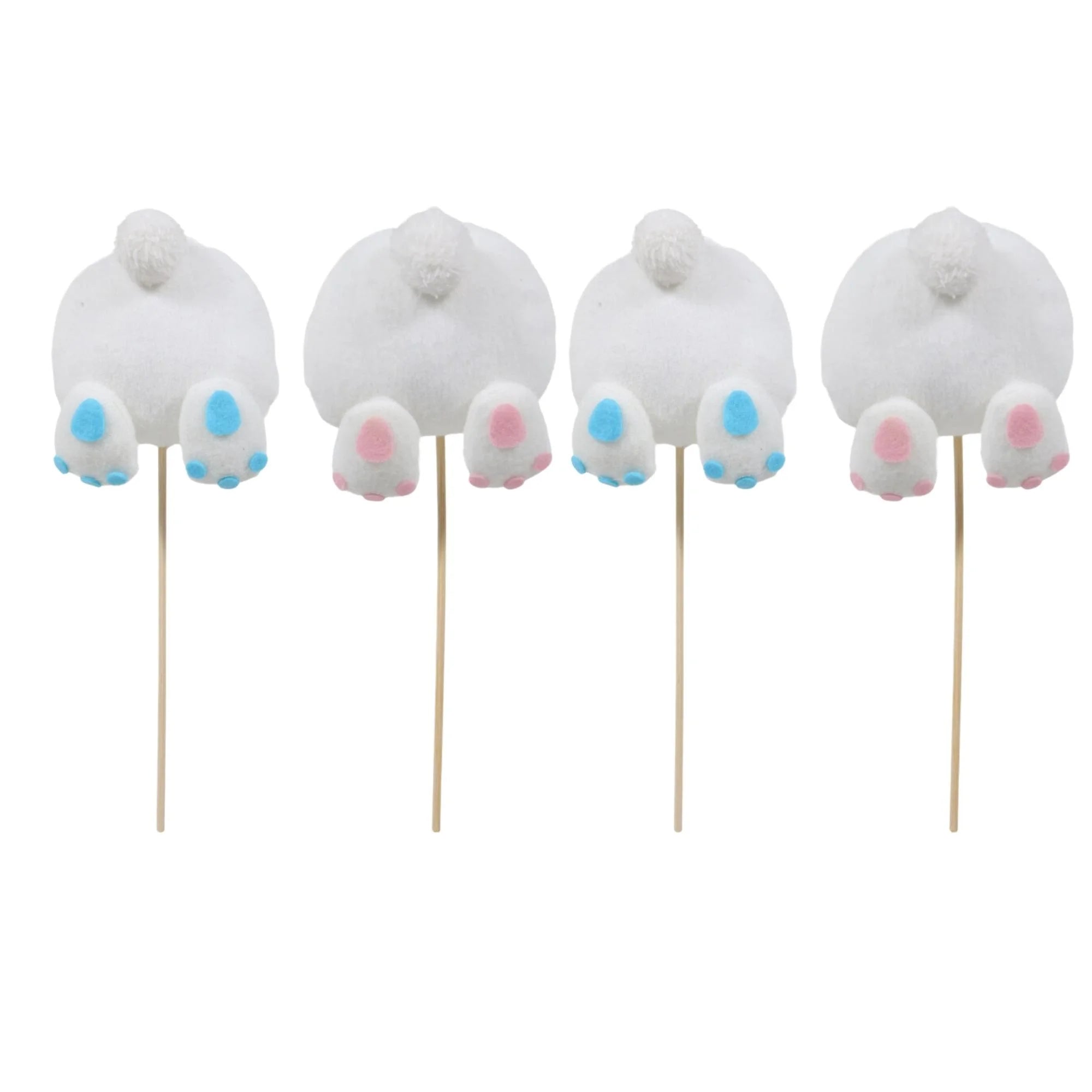 Easter Bunny Tail Picks Blue Pink Rabbit Cupcake Toppers Cake Picks Cake Food Decor Appetizers Toothpicks for Spring Party Table Decorations Party Flower Arrangement Supplies 4pcs