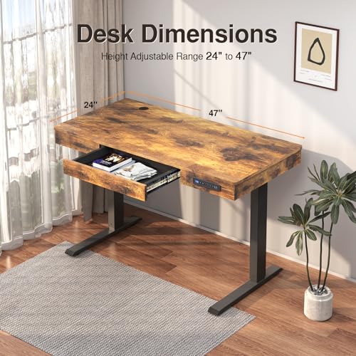 Height Adjustable Electric Standing Desk 48 x 24 Inches Sit Stand Desk Wood Workstation for Home Office J60263