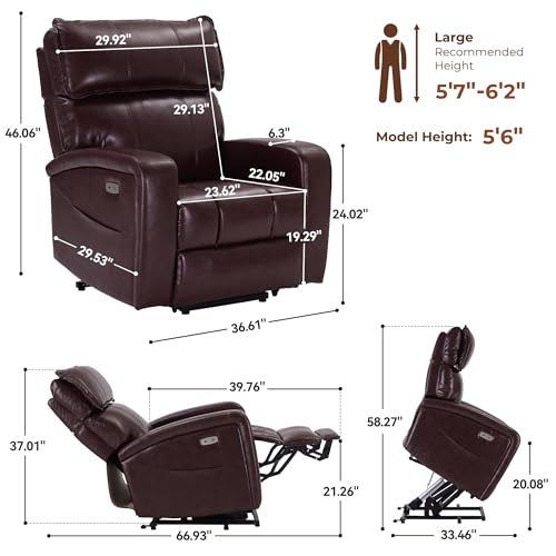 Electric Recliner Chair with Adjustable Headrest, Heat and Massage, USB Ports P31733