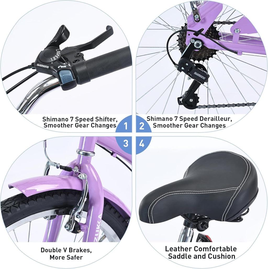 Beach Cruiser Bike 26 Inch 7 Speeds Steel Frame for Women Q55767