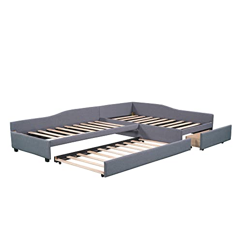 L Shaped Upholstered Daybed with Trundle and Storage Drawer U772942