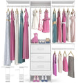 4FT Small Closet System with 3 Fabric Drawers, 48'' Closet Organizer System With 3 Adjustable Shelves, Flexible Built-In Clothes Garment Rack for Small Space, 48" L x 13" W x 71" H, White