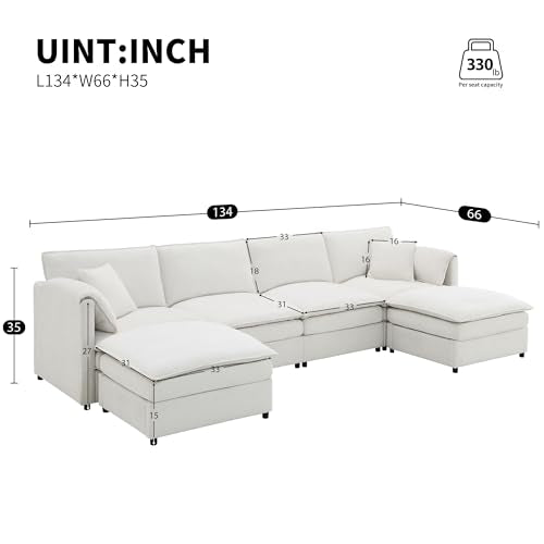 Oversized Modular Sectional Sofa with Double Cushions and 2 Ottomans T35210