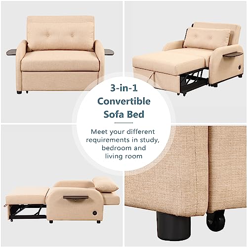 Pull Out Sleeper Chair Convertible Sofa Bed with Adjustable Backrest, Teal X453