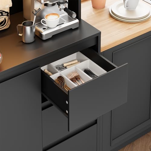 71" Kitchen Pantry Cabinet with LED Lights and Charging Station, Modern Storage and Microwave Stand Q636690