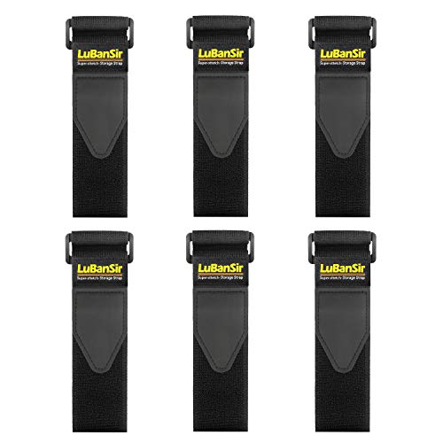 2" x 18" Elastic Hook and Loop Storage Straps with Buckle (6 Pack) - Black A9804