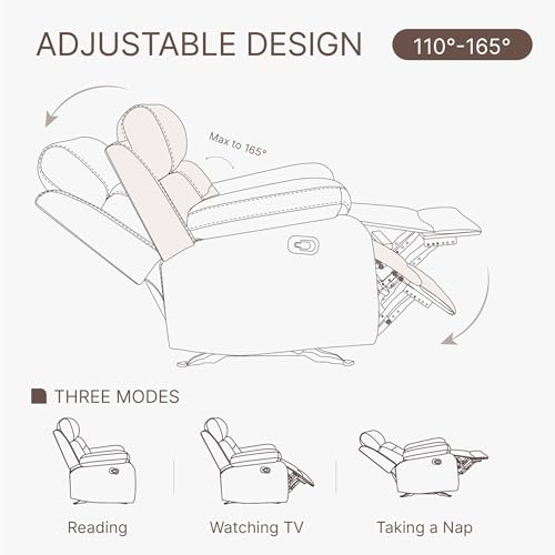 Leather Recliner Chair with Overstuffed Arm, Brown O410055