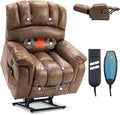 VIVIJASON Large Dual OKIN Motor Lay Flat Sleeper Lift Recliner Chair with Heat & Massage for Elderly, Infinite Position Electric Power Recliner with 2 Remote Controls, Side Pockets & USB Ports, Sand