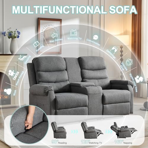 Reclining Loveseat with Console, 2-Seater Manual Recliner Sofa for Living Room H882662