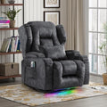 Power Recliner Chair, 270° Swivel Rocker Recliner Chair for Adult with Massage & Heat, Electric Swivel Glider Reclining Sofa Chair for Living Room with USB, Led Light, Lumbar Pillow (Grey)