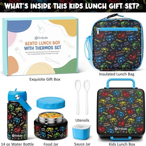 Bento Box for Kids Adults - Leakproof 3 Compartments Lunch Set with Thermos, Water Bottle, Lunch Bag & Cutlery C614861