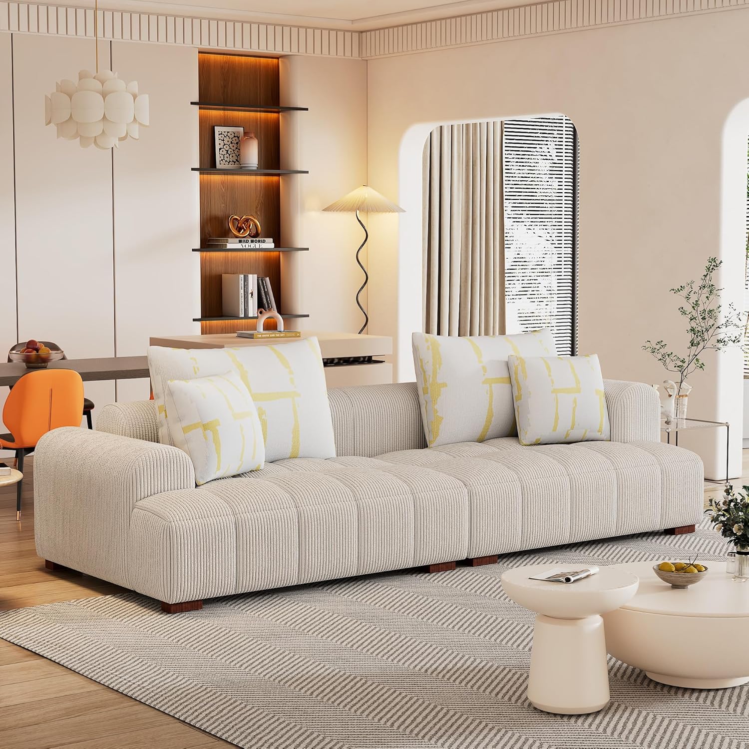 Oversized 4 Seaters Corduroy Upholstery Modular Cloud Sectional Sofa Couch,Modern Living Room Deep Seat Upholstered TV Sofa&Couch with 4PCS Pillows and Rubber Wood Legs for Home Apartment