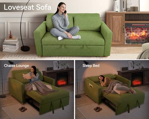 49" 2-Seater Loveseat Futon Sofa, 3-in-1 Convertible Sofa Bed, Linen Fabric Sleeper Couch with Adjustable Backrest D96563